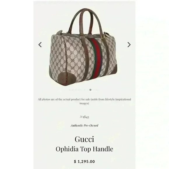 GUCCI Ophidia Top Handle VINTAGE GG Monogram Canvas Leather Tote Handbag Purse - Picture 15 of 16